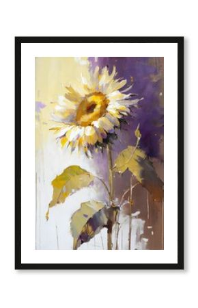 yellow sunflower, paint knife, oil art single flower
