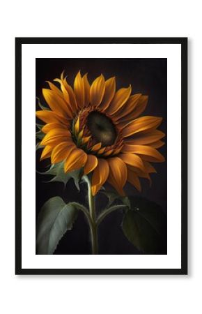 single beautiful sunflower on black background generative ai