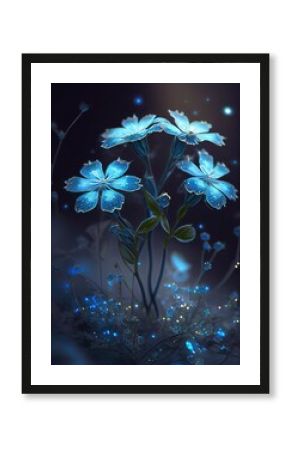 Blue starlight twinkling bright fantasy glowing flower, generative ai 