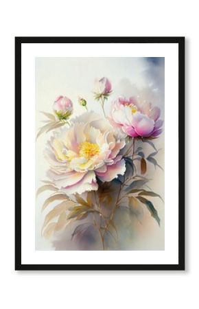 Pink and white peonies, spring flowers, generative ai