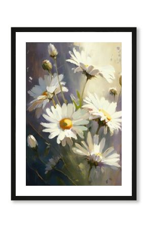 Bouquet of daisies flowers palette knife thick oil acrylic painting, generative ai
