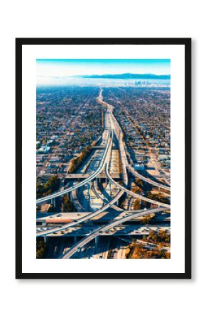 Aerial view of a massive highway intersection in Los Angeles