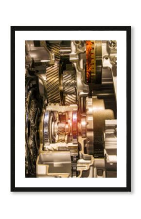 Metallic background of car automotive transmission gearbox