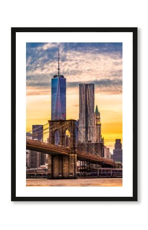 Brooklyn Bridge at sunset viewed from Brooklyn Bridge park