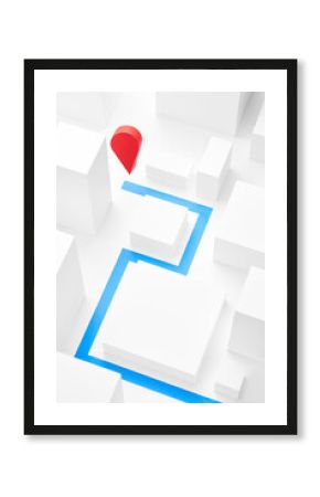 Handmade city map with route and point