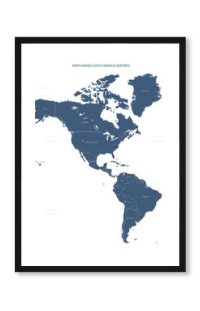 A detailed map of North America-South America. American map vector with country and capital name.