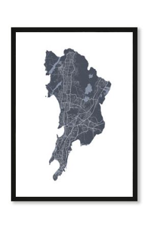 Mumbai map. Detailed map of Mumbai city poster with streets. Cityscape vector.