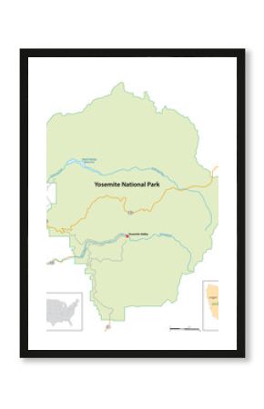 simple overview map of Yosemite National Park, Arizona, USA