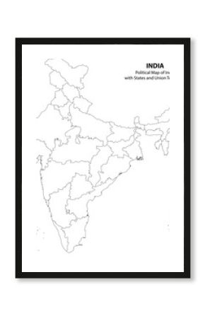 Political map of India with states and union territories outline