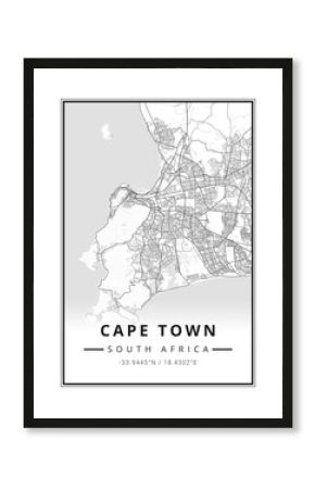 Street map art of Cape Town city in South Africa - Africa