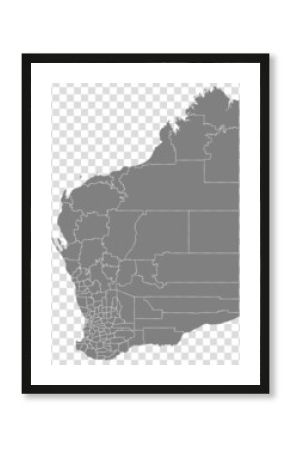State of Western Australia map on transparent background. Blank Map State of Western Australia with districts   for your web site design, logo, app, UI.  EPS10.