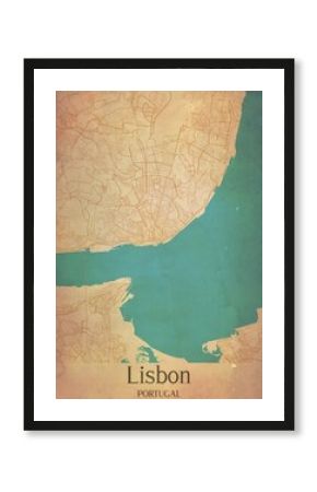 Vintage map of Lisbon Portugal.