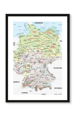 Very detailed physical and administrative map of Germany with German labeling 
