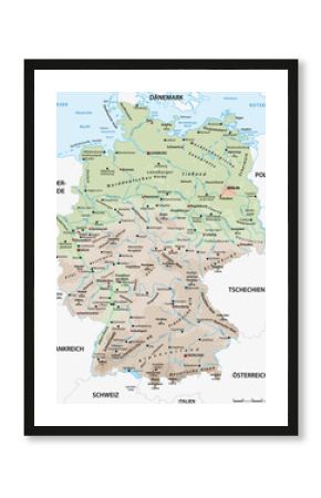 Highly detailed physical map of Germany with German lettering