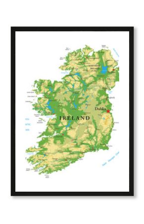 Ireland highly detailed physical map