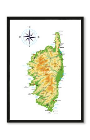 Corsica highly detailed physical map