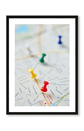 Various colored pins on map