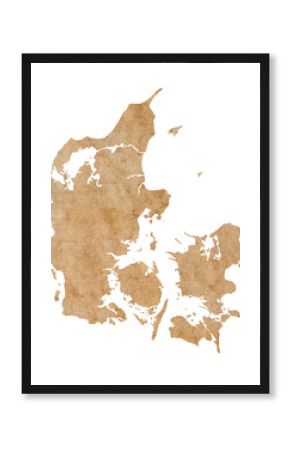 map of Denmark on old brown grunge paper