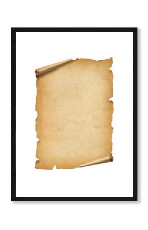 Old mediaeval paper sheet. Parchment scroll isolated on white