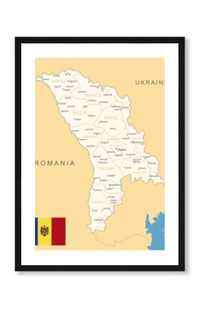 Moldova - detailed map with administrative divisions and country flag.