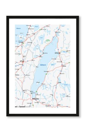 Road map of Lake Vättern in southwest Sweden