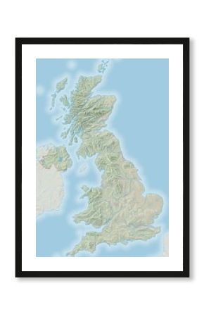 Topographic map of the United Kingdom with colored landcover
