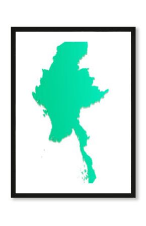 Green color Myanmar map, Myanmar 3d map