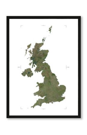 United Kingdom shape isolated on white. High-res satellite map