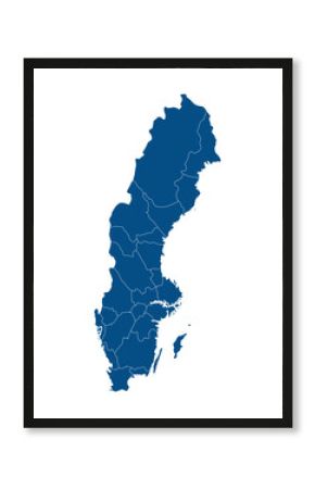 Map of Sweden. Sweden provinces map in blue color