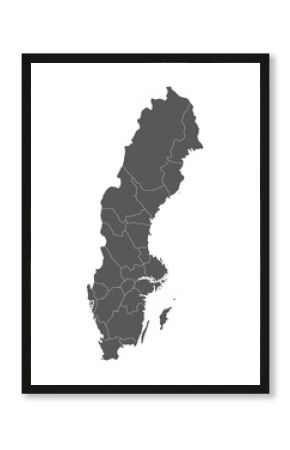 Map of Sweden. Sweden provinces map in grey color