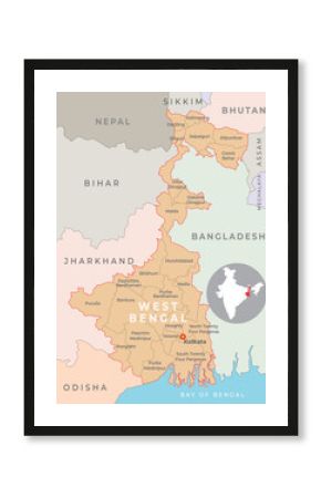 West Bengal district map with neighbour state and country