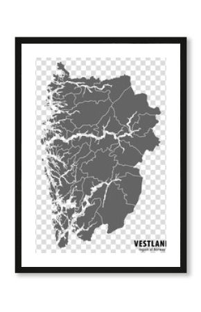 Blank map Vestland County of  Norway. High quality map Vestland County on transparent background for your web site design, logo, app, UI.  Norway.  EPS10.