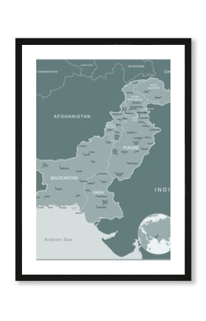 Pakistan - detailed map with administrative divisions country. Vector illustration