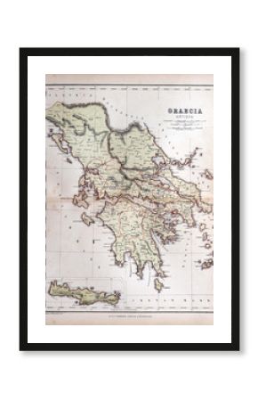 Old map of Greece, 1870