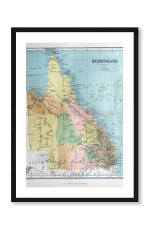 Old map of Queensland, Australia, 1870