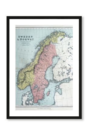 Old map of Sweden & Norway, 1870