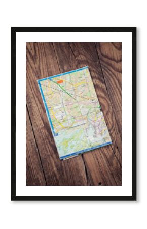 city map on wooden table