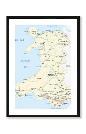 wektorowa mapa drogowa brytyjskiego terytorium Walii