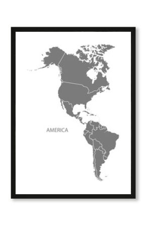 America with countries Map grey