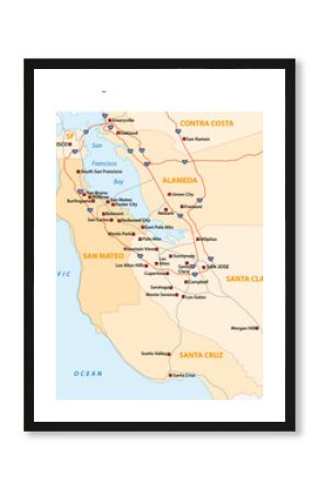 Survey vector map of Californian Silicon Valley, United States
