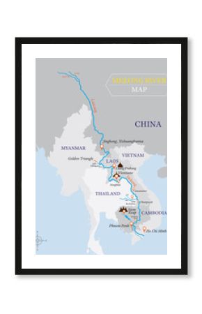 Mekong River Map with Country and City Location