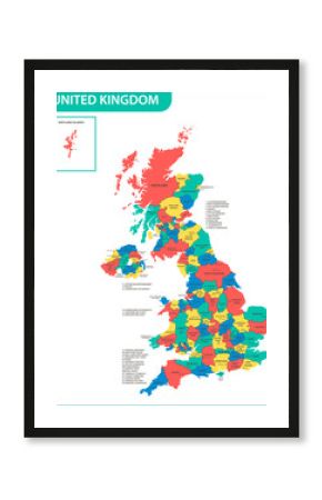 Szczegółowa mapa Wielkiej Brytanii z regionami lub stanami i miastami, stolicami. Rzeczywisty aktualny podział administracyjny Wielkiej Brytanii, Wielkiej Brytanii.