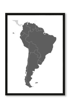 Political blank South America Map vector illustration isolated on white background. Editable and clearly labeled layers.