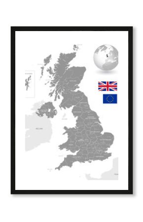 Grey Vector Political Map of the UK