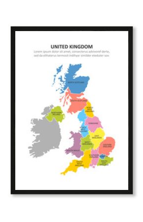 UK multicolored map with regions. Vector illustration