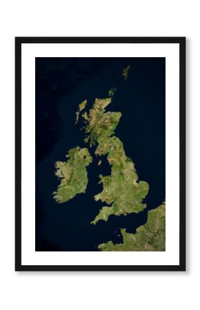 High resolution Satellite image of UK & Ireland (Isolated imagery of North Europe. Elements of this image furnished by NASA)