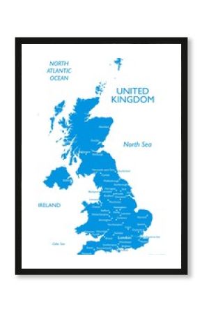 Vector map of United kingdom   Outline detailed contour map with city names