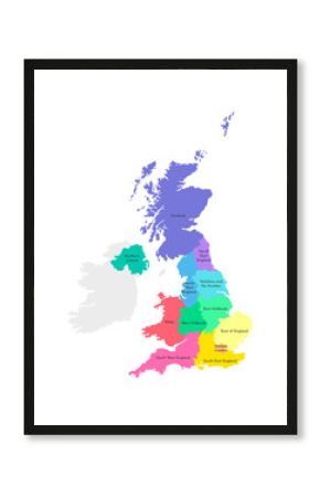 Vector isolated illustration of simplified administrative map of the United Kingdom of Great Britain and Northern Ireland. Borders and names of the regions. Multi colored silhouettes