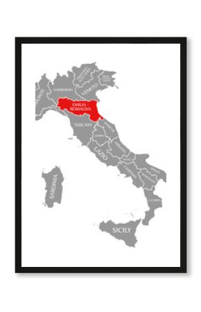 Emilia-Romagna red highlighted in map of Italy