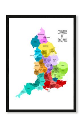 Hand drawn map of England with counties. Colorful hand drawn vector illustration